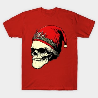 Digital Art of a Skeleton Wearing a Santa Hat and Holding a Christmas Tree Sticker T-Shirt